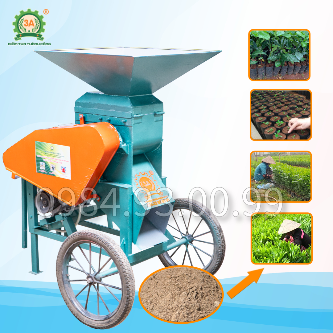 Máy đánh tơi phân bón 2 tầng 3A4,4Kw có bánh xe di chuyển