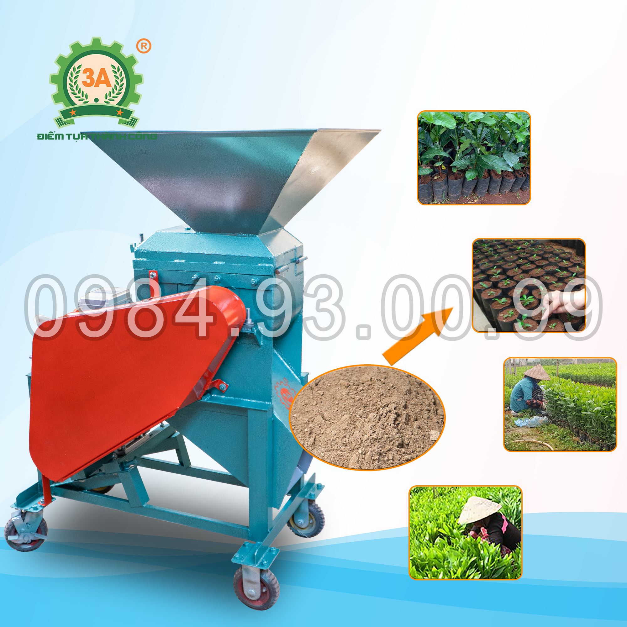 Máy nghiền đất, đánh tơi phân 2 tầng 3A4,4kW