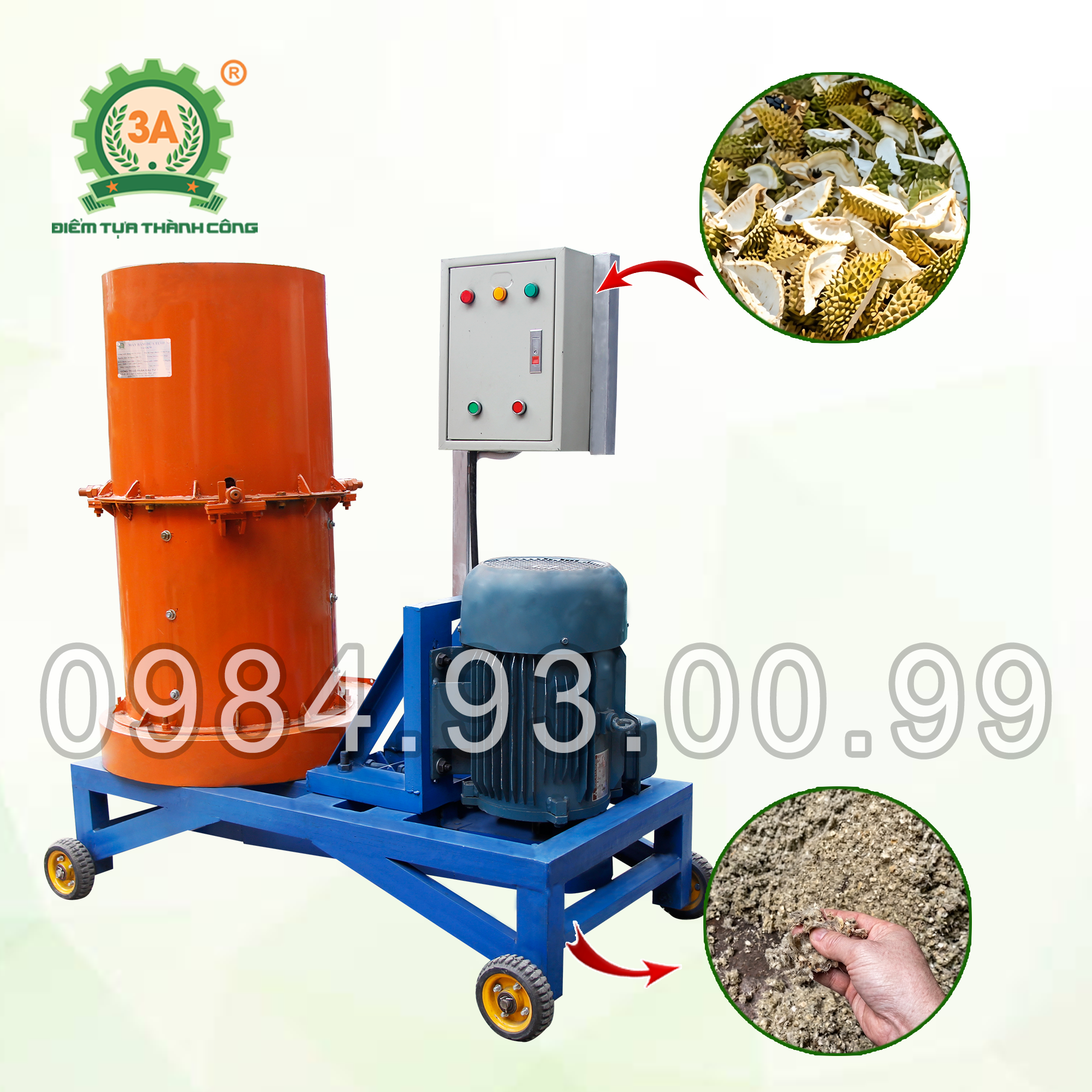 Máy Nghiền Vỏ Sầu Riêng Công Nghiệp 3A11kW