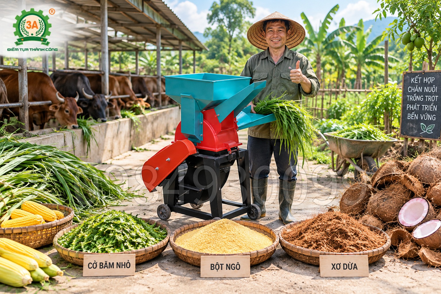 Máy Băm Nghiền Đa Năng: 1 Máy 3 Việc – Băm Cỏ, Nghiền Ngô, Xay Xơ Dừa