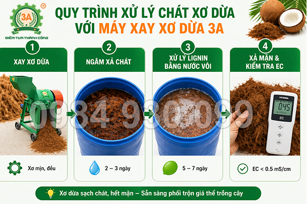 Máy xay xơ dừa: Vì sao xơ dừa chát làm cây còi cọc?