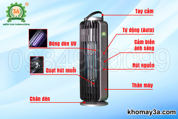 Cấu tạo Đèn bắt muỗi thông minh 3A8W