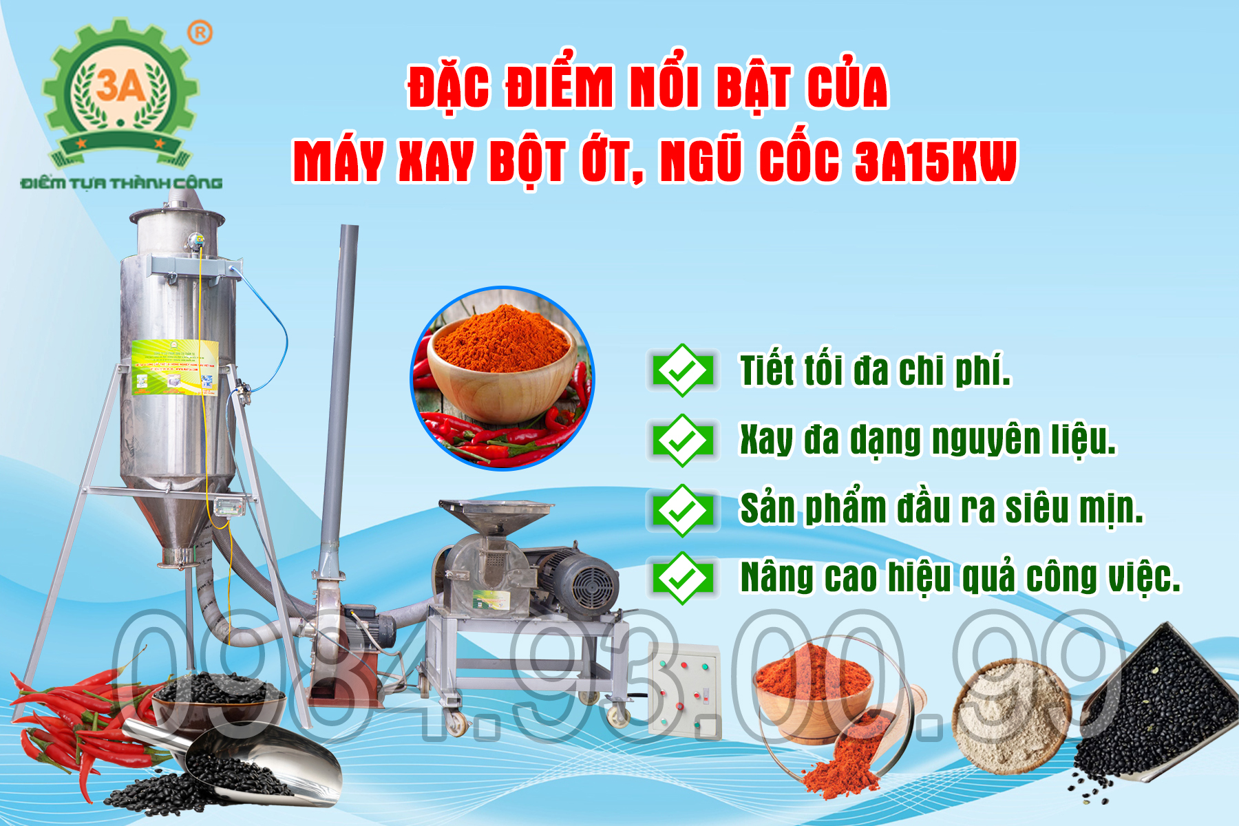 ưu điểm máy xay bột ớt, ngũ cốc 3A15kW 