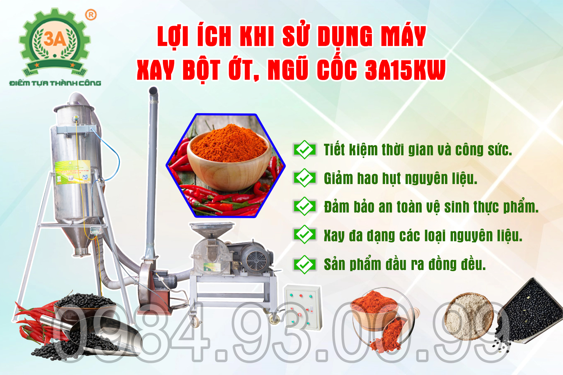 lợi ích của máy xay bột ớt, ngũ cốc 3A15kW