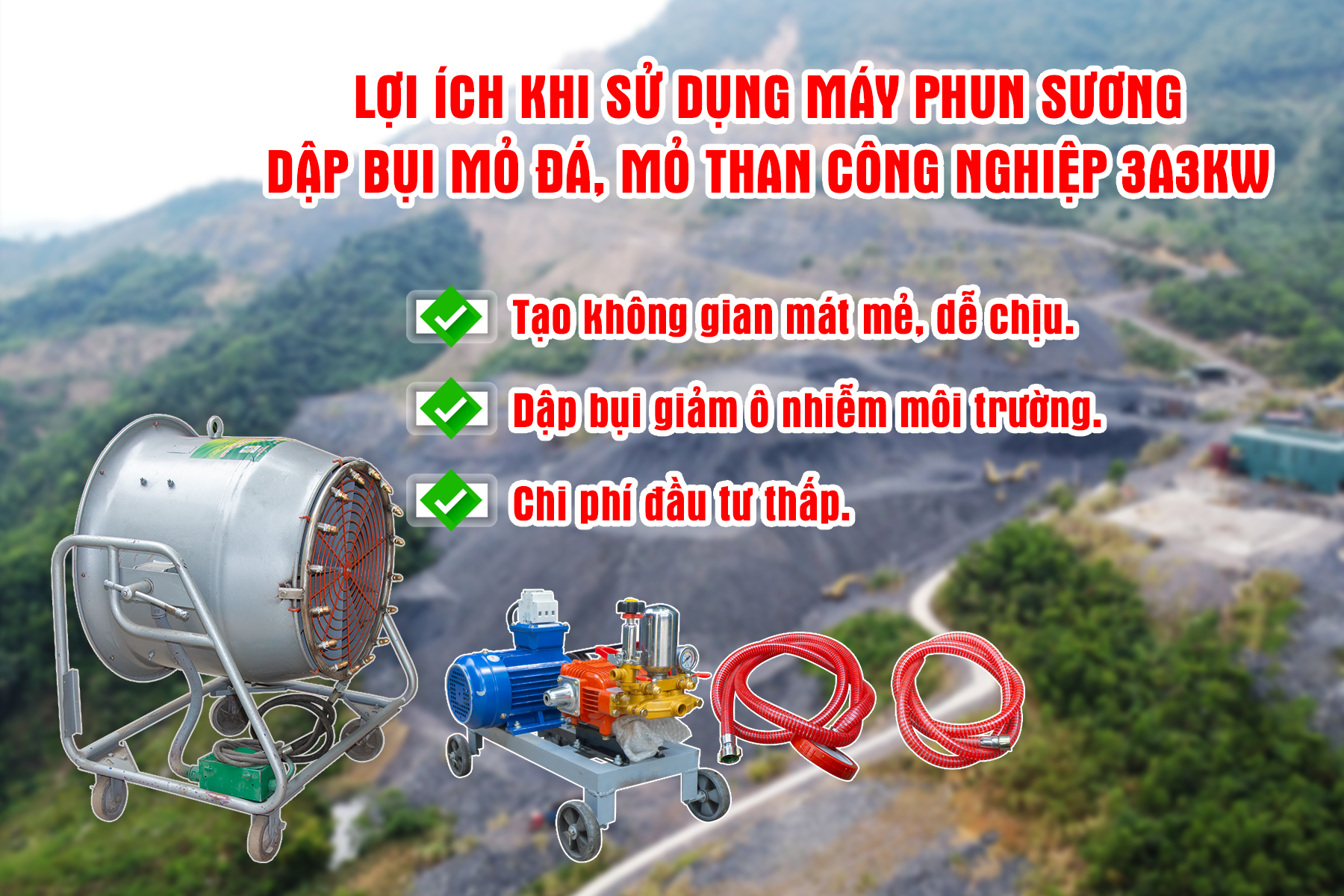 Lợi ích từ Máy phun sương dập bụi mỏ đá, mỏ than công nghiệp 3A3Kw