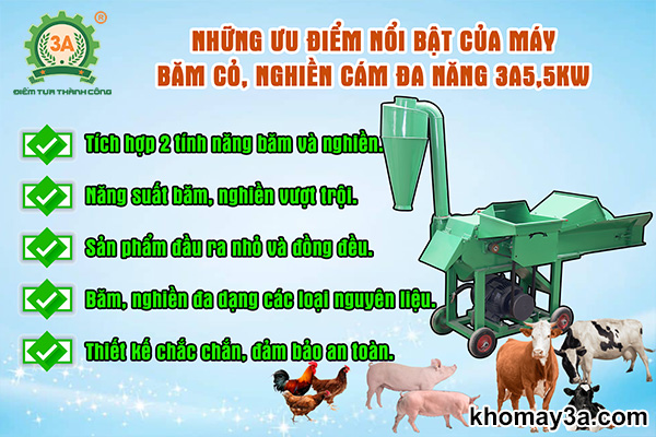 Những ưu điểm nổi bật của máy băm cỏ, nghiền cám đa năng 3A5,5Kw