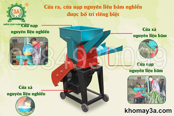 Máy băm cỏ, nghiền ngô, xơ dừa 3A3kW có các của tiêp liệu riêng biệt