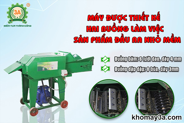 Máy băm đập dập cỏ, cây ngô cho gia súc 2 buồng 3A3Kw