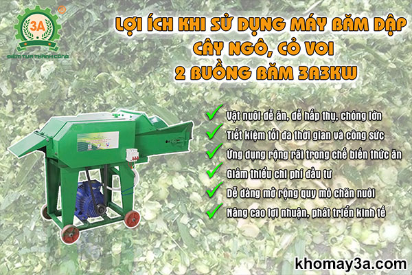 Lợi ích khi sử dụng Máy băm đập dập cỏ, cây ngô cho gia súc 2 buồng 3A3Kw