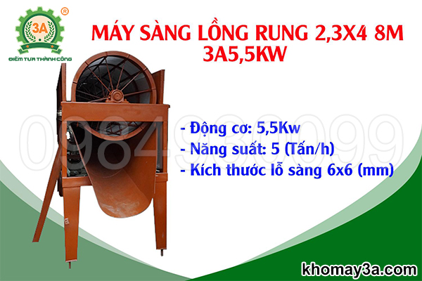 Máy sàng lồng rung 2,3x4, 8M 3A5,5Kw