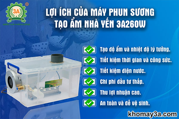 Lợi ích khi sử dụng Máy phun sương tạo ẩm nhà yến 3A260W