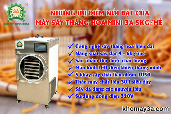 Máy sấy thăng hoa mini 3A 5Kg/mẻ có ưu điểm gì nổi bật?