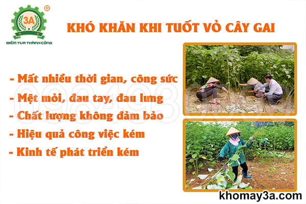 Khó khăn khi tuốt vỏ cây gai thủ công