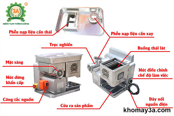 Cấu tạo của Máy xay chả mực, thái mực tươi đa năng 3A2,2kw