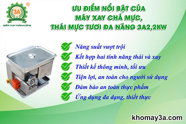 Những ưu điểm nổi bật của Máy xay chả mực, thái mực tươi đa năng 3A2,2kw