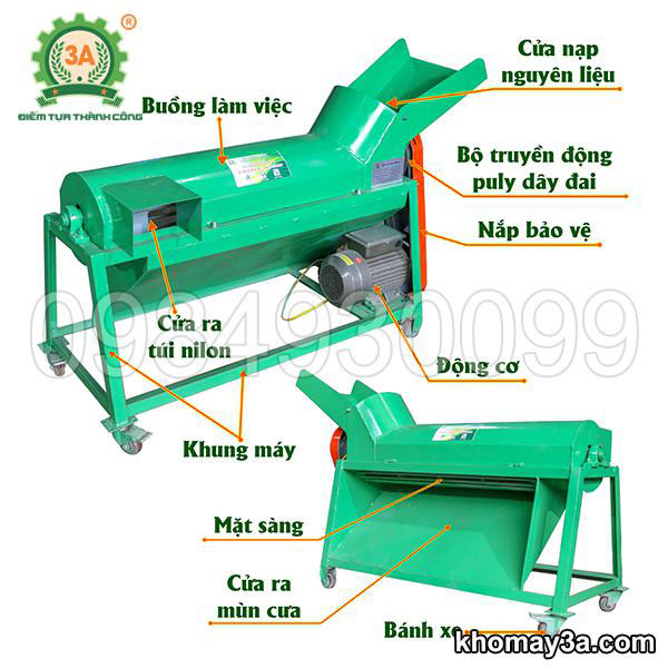 Cấu tạo máy phá bịch phôi nấm 3A2,2kW