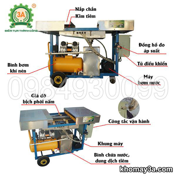 Cấu tạo máy tiêm bịch phôi nấm 3A2,2kW